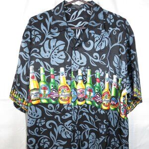 Vintage Ferugini Hawaiian Beer Printed Button Up Polyester Shirt Men’s 3XL Y2K